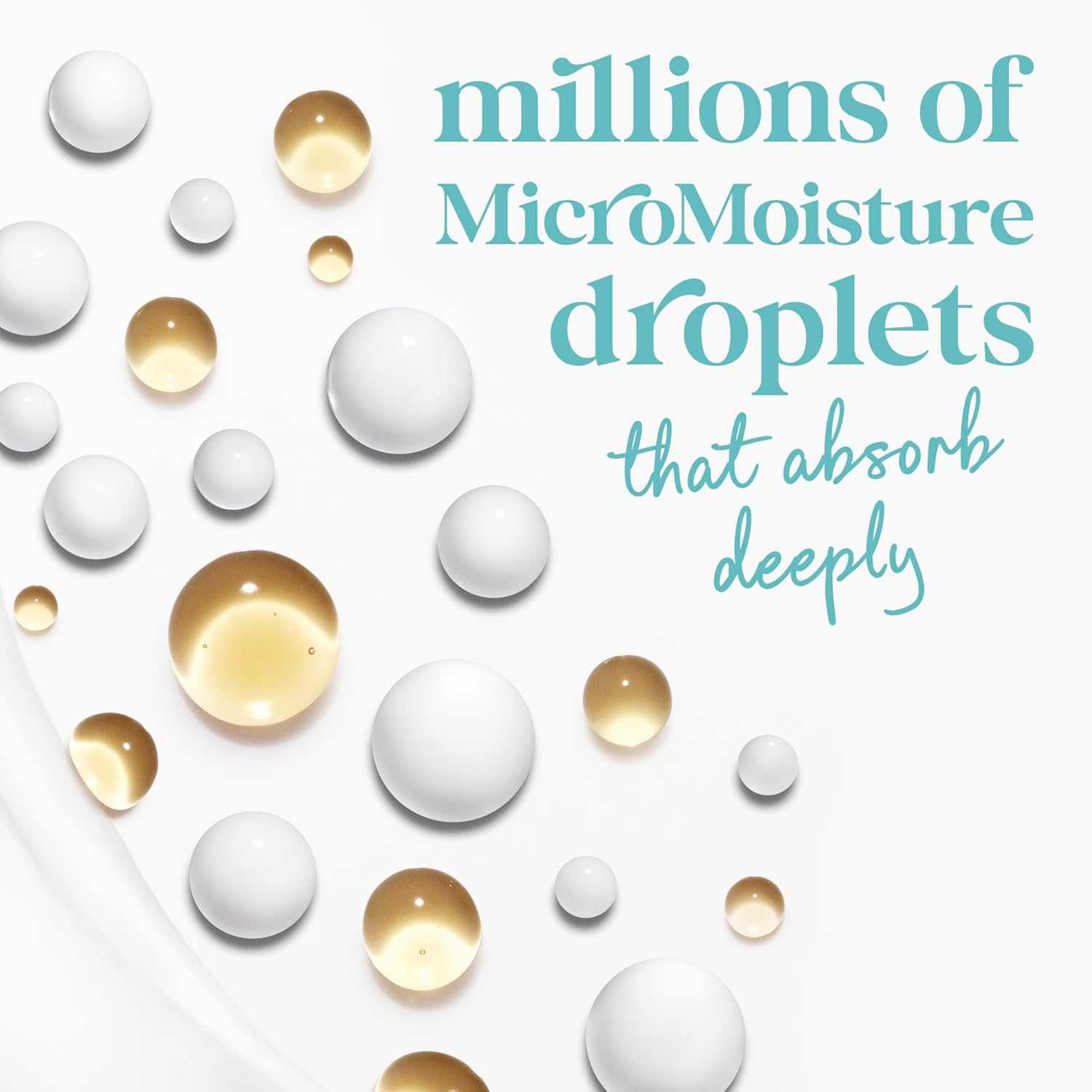 Droplets-Grafik mit Text „millions of MicroMoisture droplets“