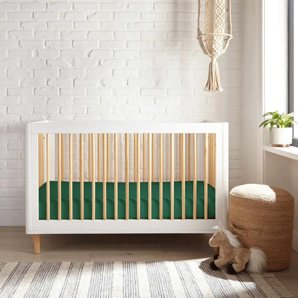 Cooling bamboo crib fitted sheet in emerald green, smooth fitted crib cover