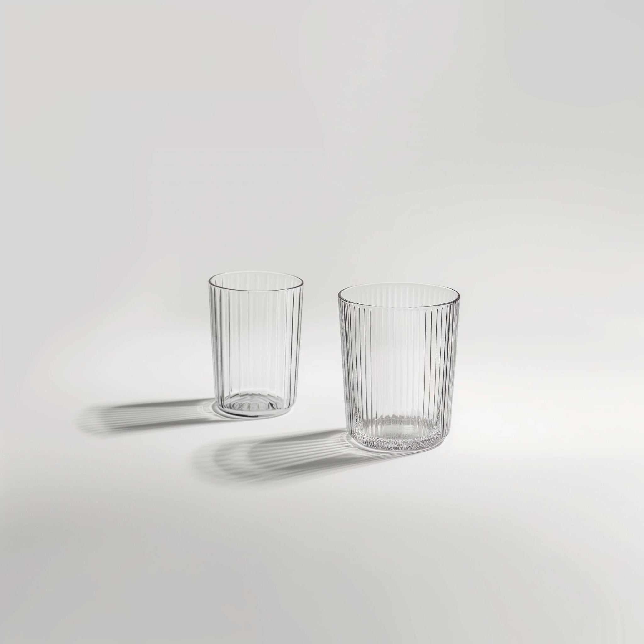 Example product: two clear ribbed tumblers