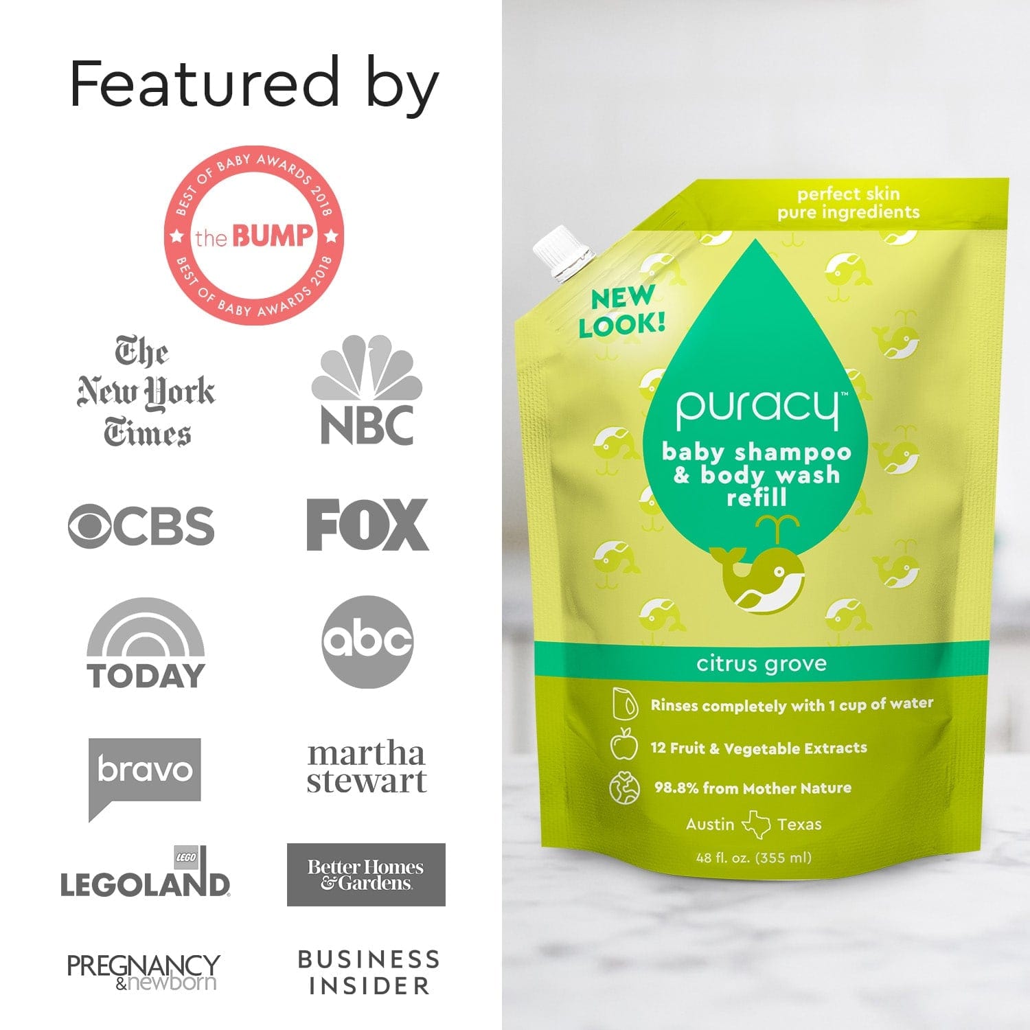 Baby Shampoo & Body Wash refill, Citrus Grove scent pouch