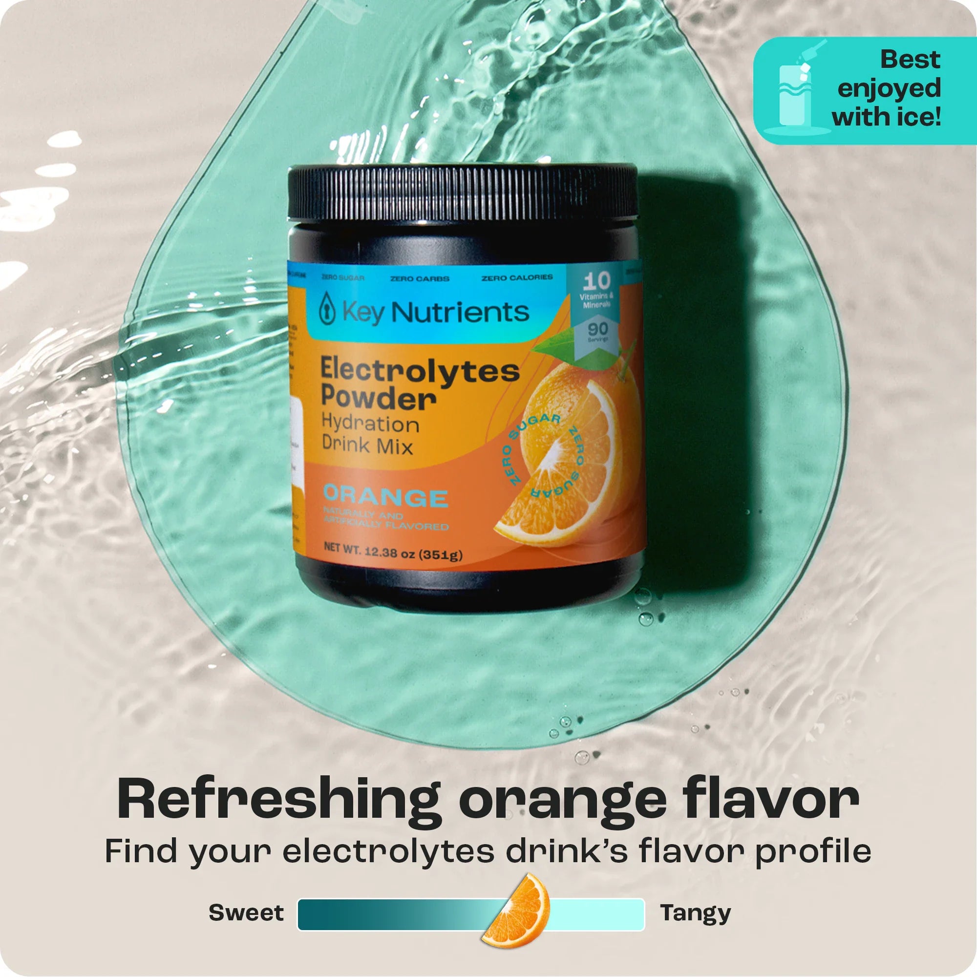 Electrolytes Powder jar, Orange flavor; hydration drink mix
