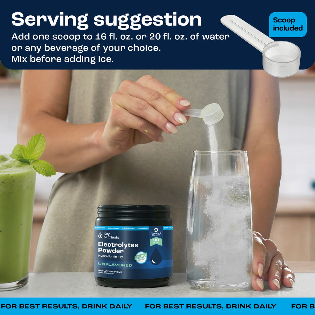 Electrolytes powder jar with included scoop, unflavored hydration drink mix