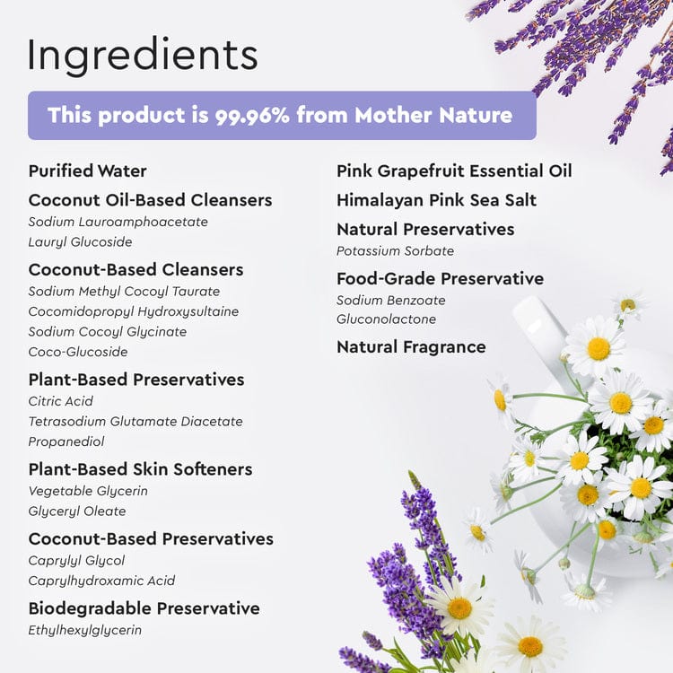 Ingredients label for Baby Shampoo & Body Wash, with lavender and daisies