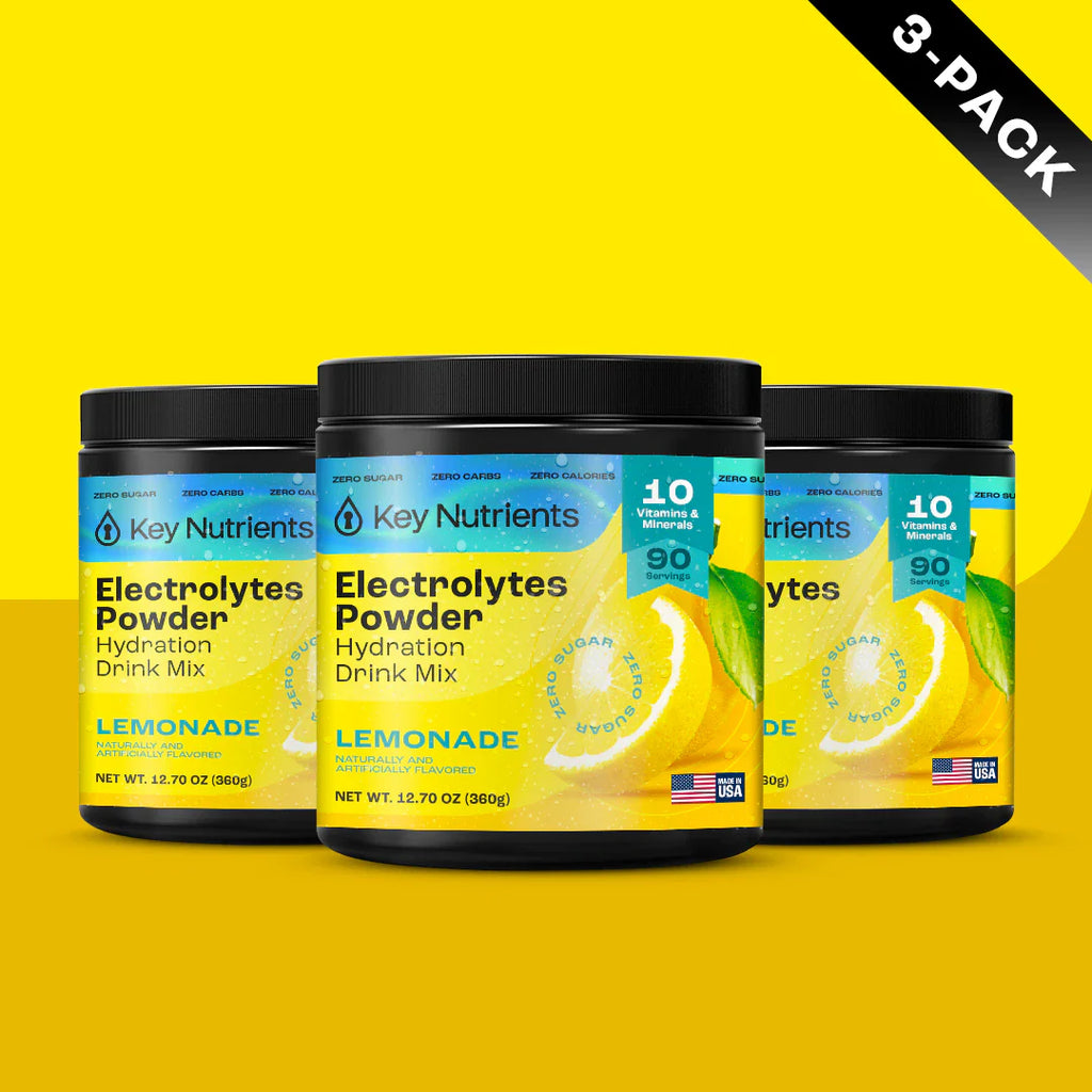 Key Nutrients Electrolyte Recovery Plus Powder—sugar-free Lemonade flavor, 6-pack.