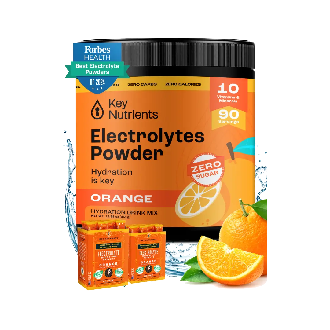 Electrolytes Powder hydration drink mix jar in Orange flavor, zero sugar