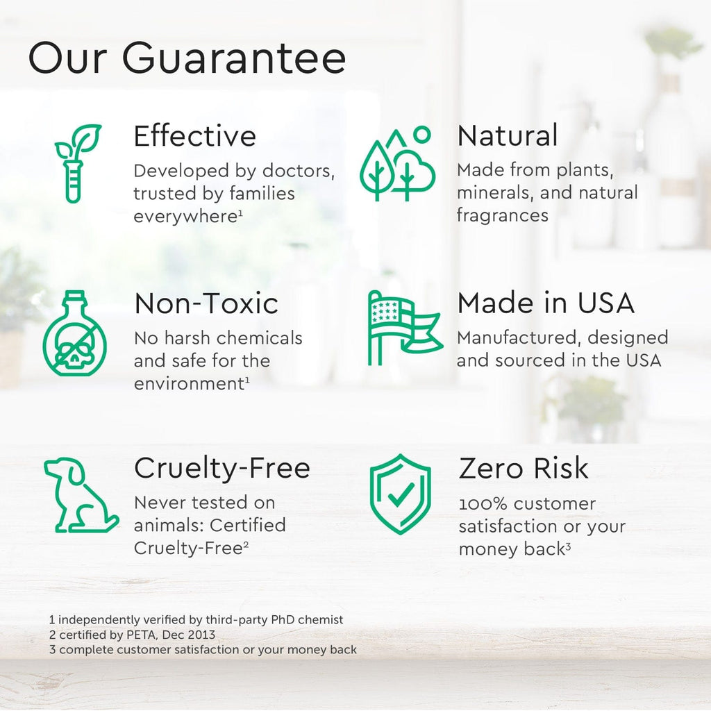 Baby shampoo + body wash guarantee icons with Natural, Non-Toxic and Cruelty-Free text