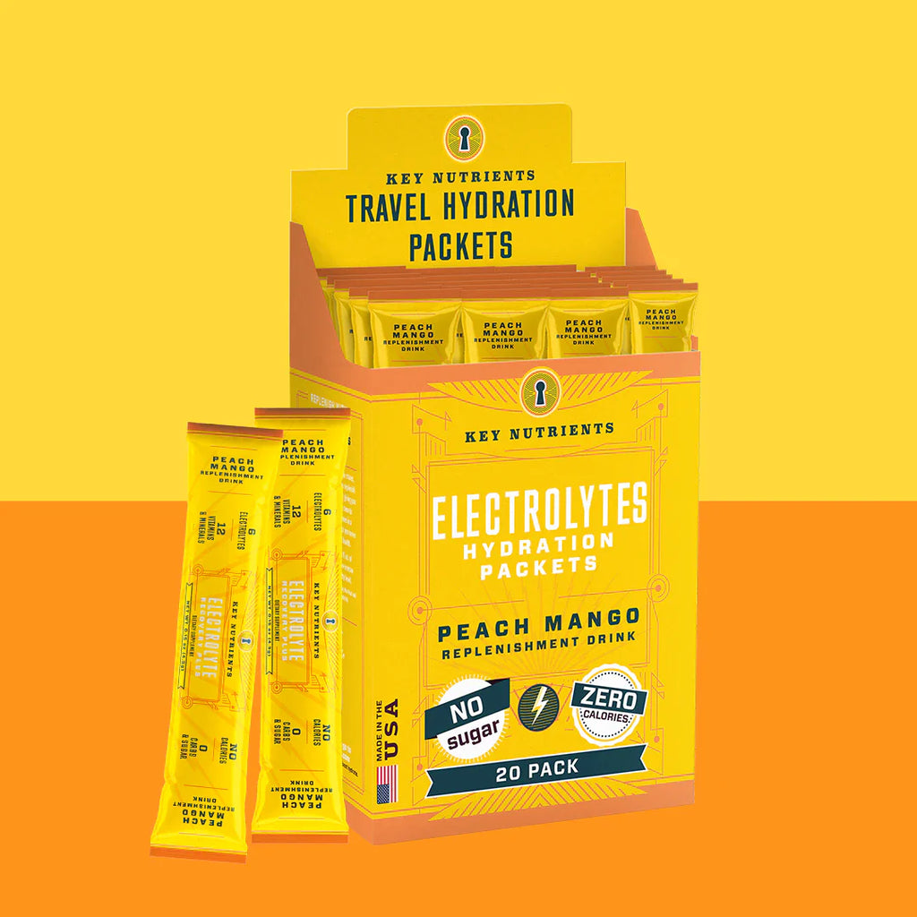 Electrolytes Hydration Packets Peach Mango, 20 pack, with lemonade-style packet boxes