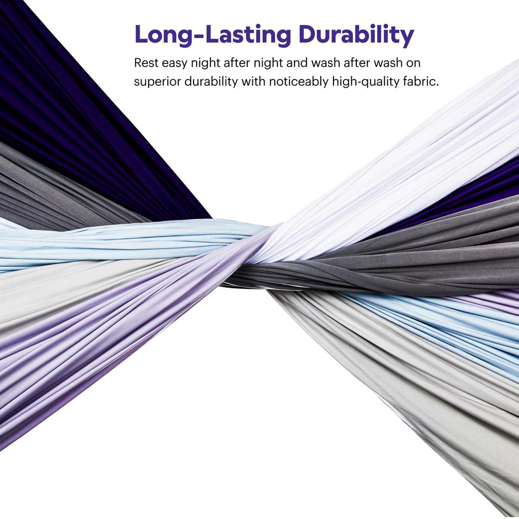 Deep Purple and light grey SoftStretch sheets, layered fabric detail