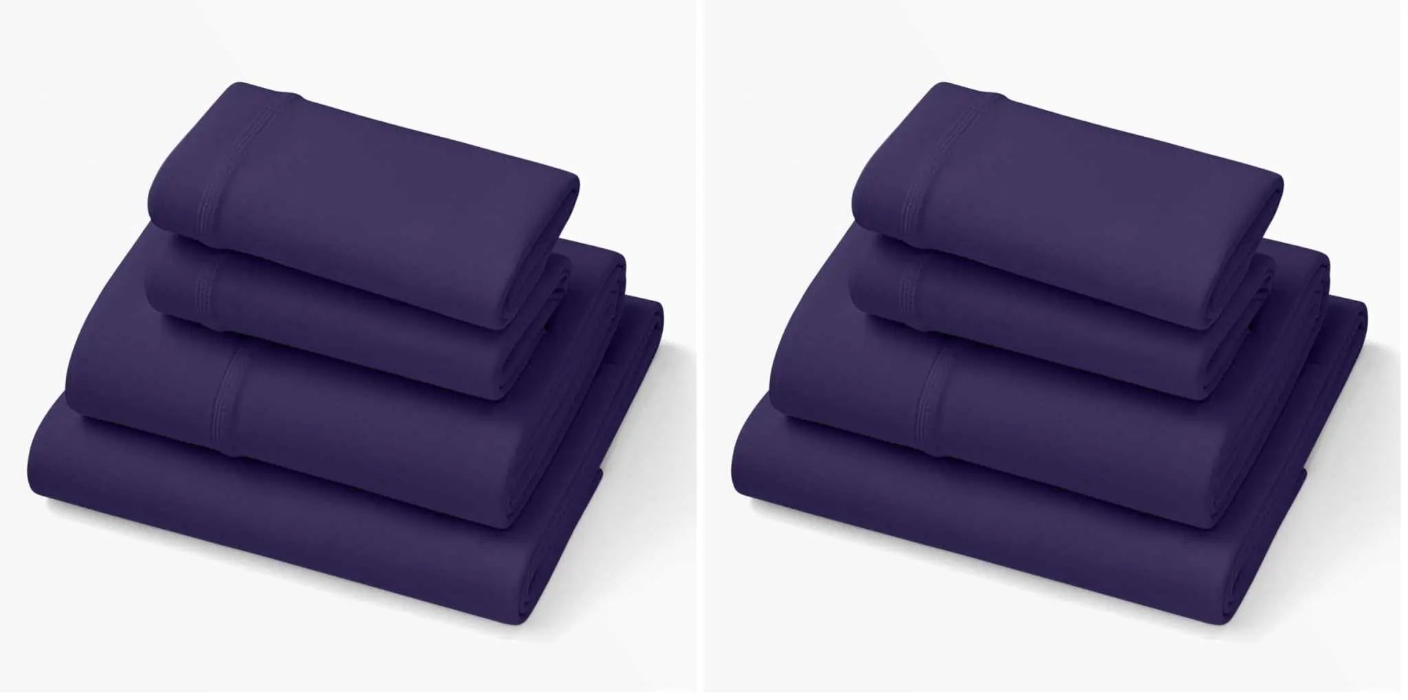 Deep Purple deep pocket sheets, King/Cal King, folded set (two views side-by-side)