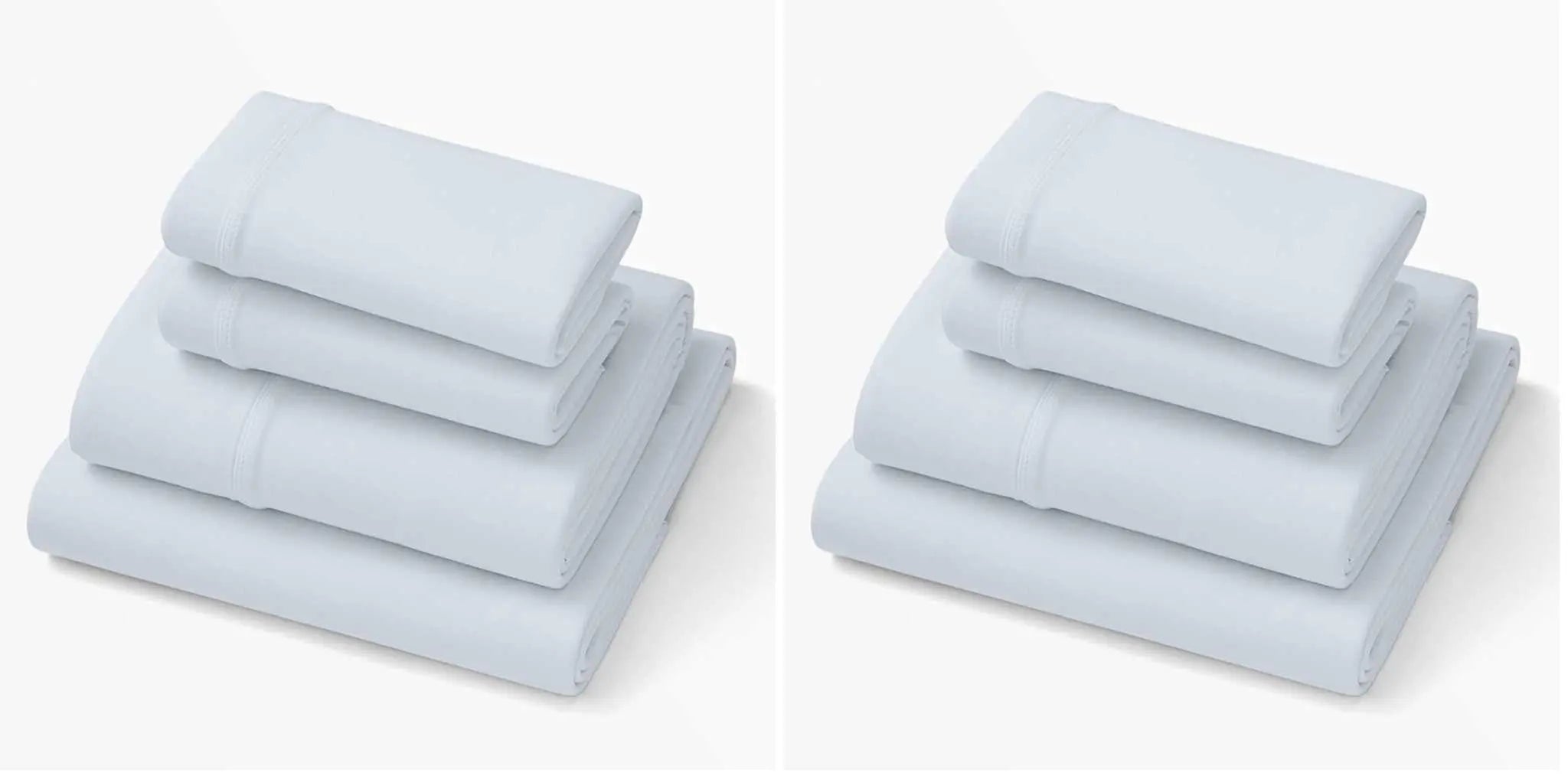 Two Stormy Grey sheets sets, folded deep pocket fitted and flat sheets shown