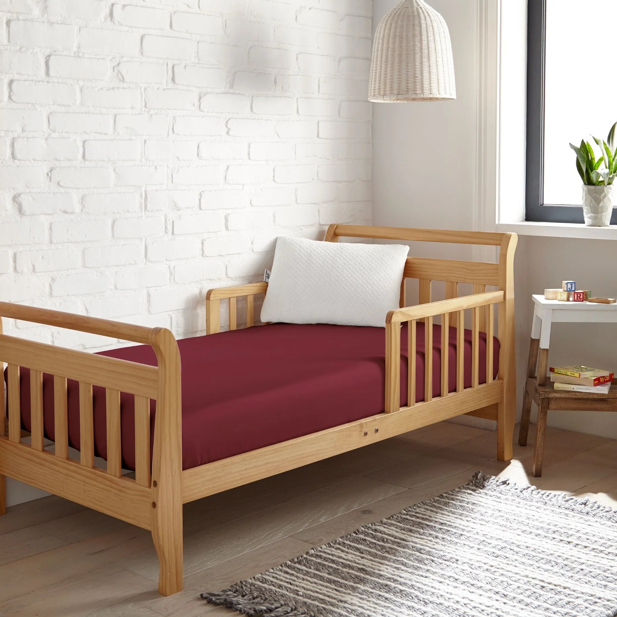 Cooling bamboo crib fitted sheet in ruby red, fitted crib bed cover