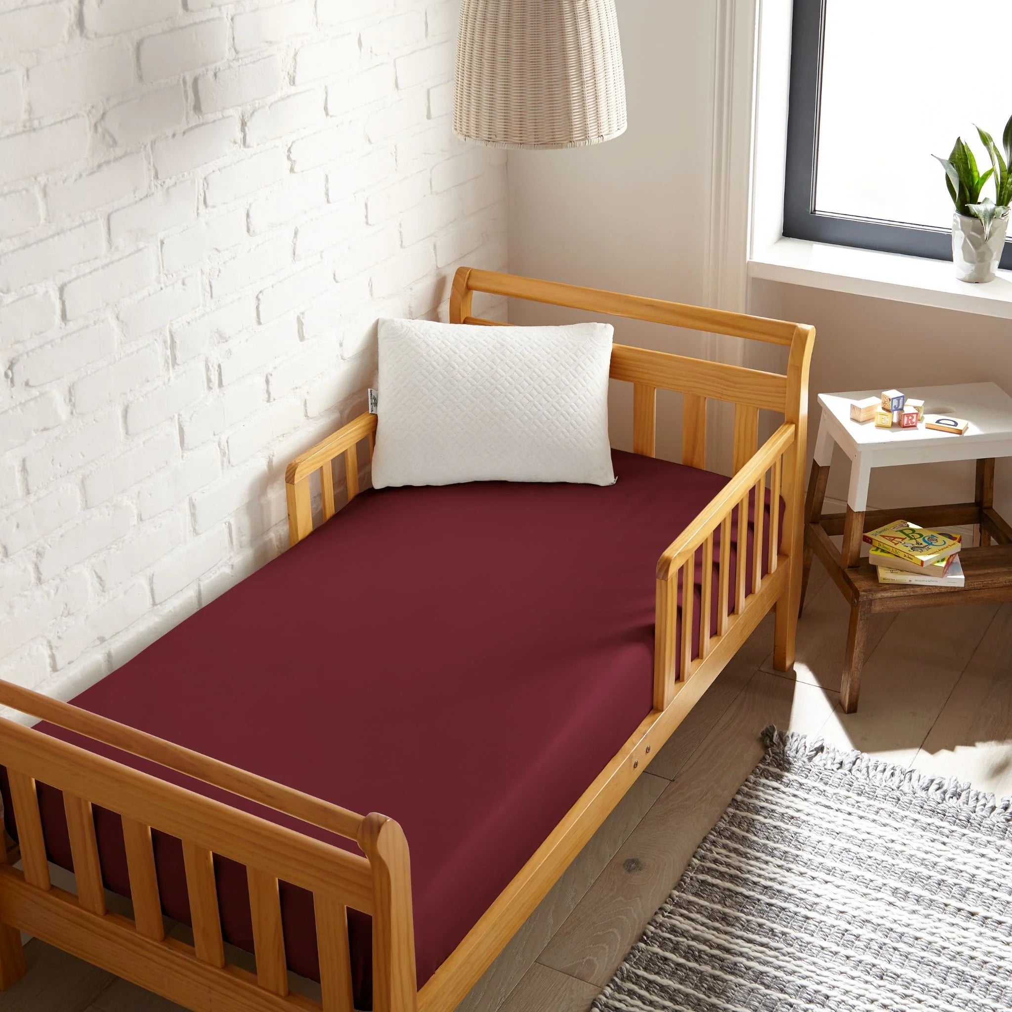 Cooling bamboo crib fitted sheet in ruby red, smooth fitted fabric cover