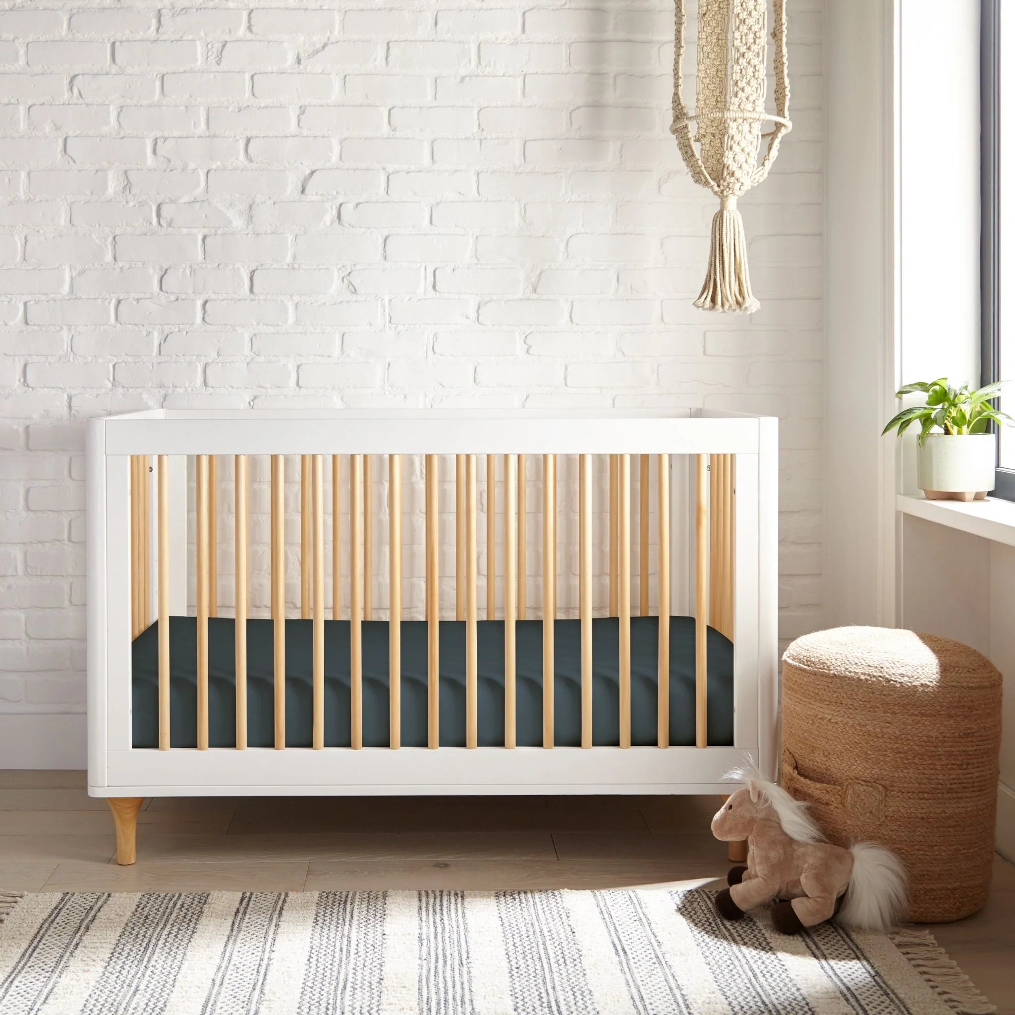 Cooling bamboo crib fitted sheet in dark slate blue-gray, fitted crib bed cover