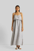 Strappy pinstriped maxi dress with spaghetti straps and ruffled waist detail