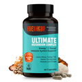 Ultimate Mushroom Complex bottle with dark cap and 60 capsules
