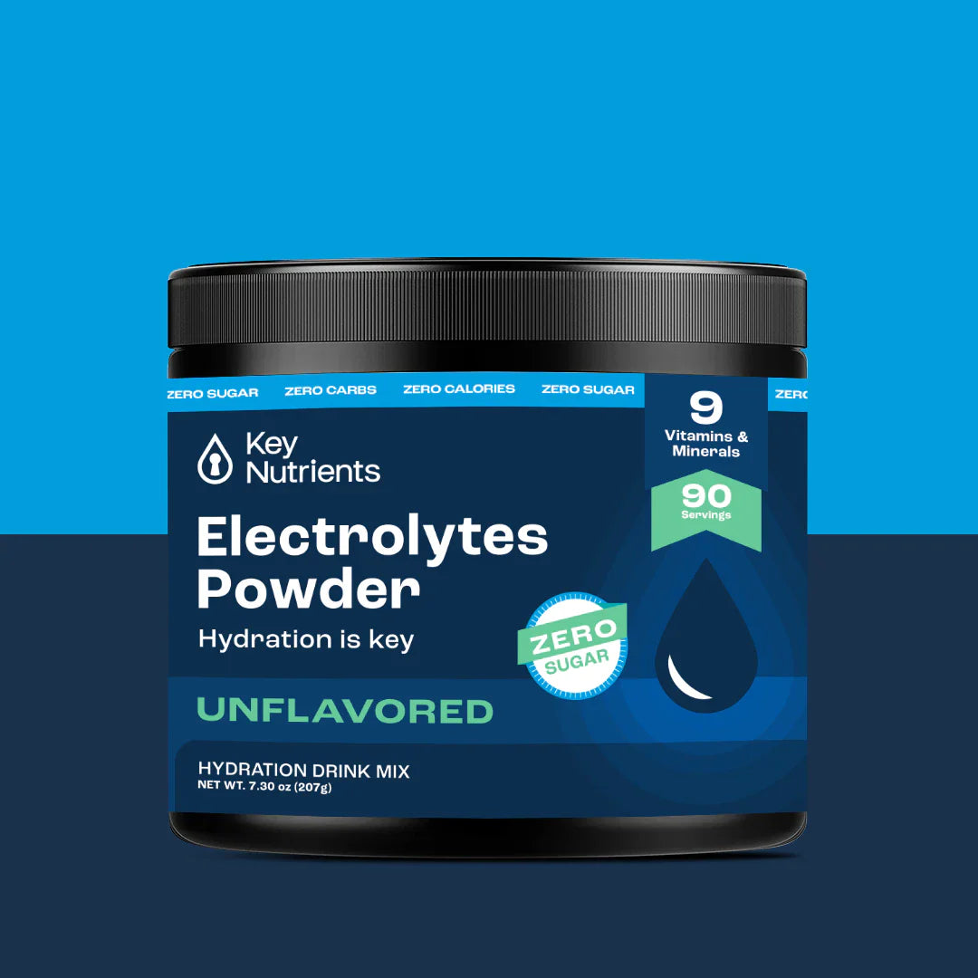 Elektrolytes Powder, unflavored hydration drink mix, zero sugar, front label view